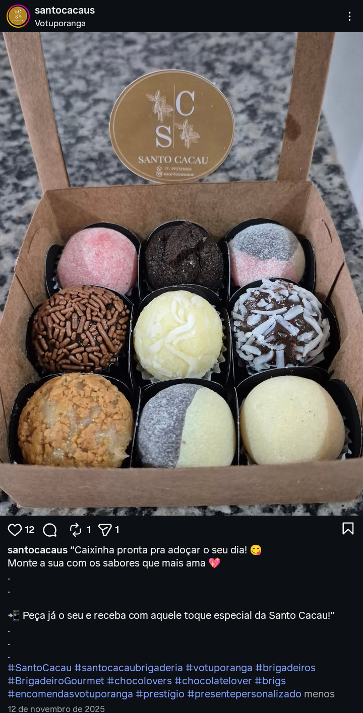 Caixinha com 9 brigadeiros sortidos da Santo Cacau