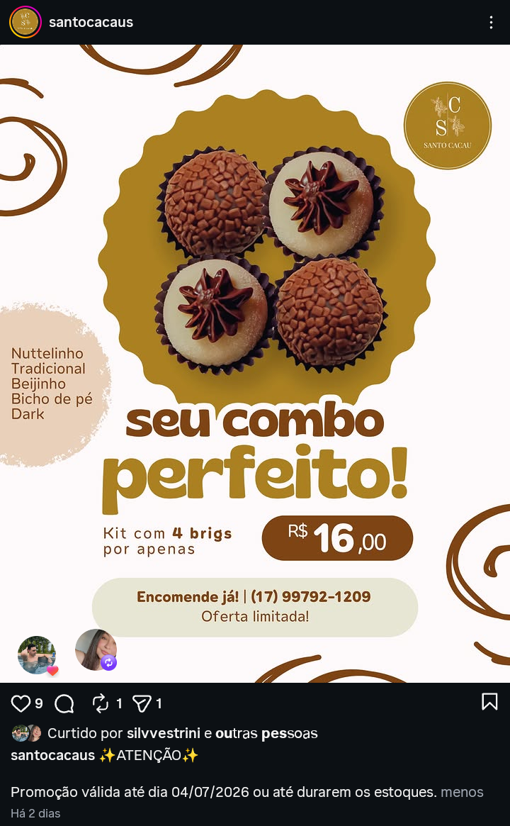 Combo de 4 brigadeiros Especiais da Santo Cacau