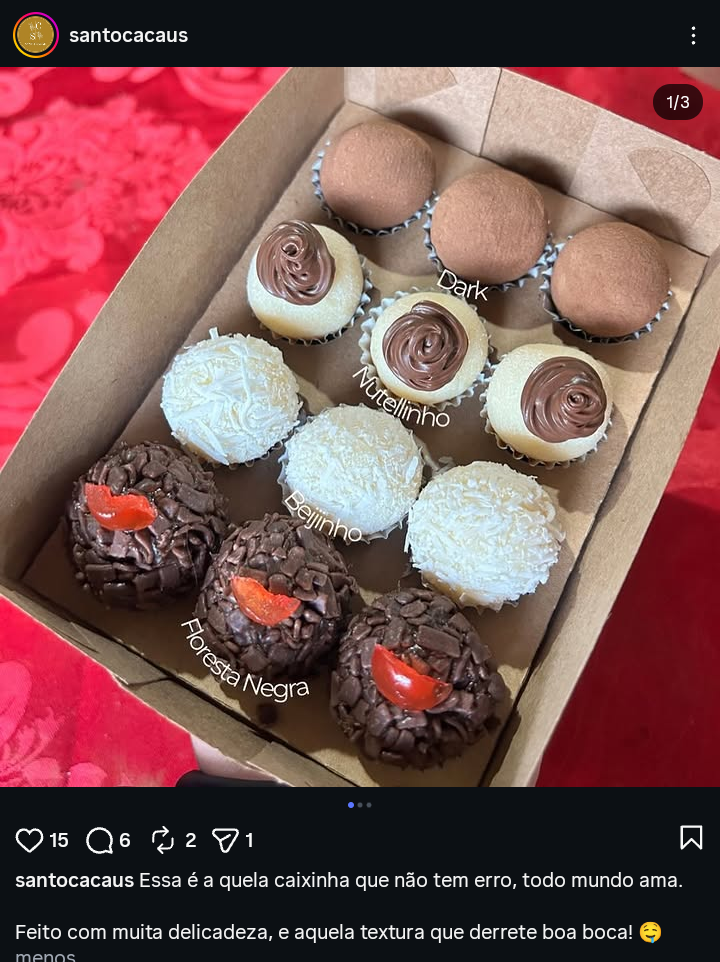 Caixinha com Dark, Nutellinho e Beijinho da Santo Cacau