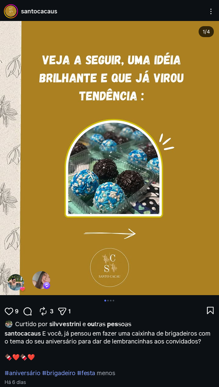 Post Santo Cacau Instagram — Caixinhas coloridas personalizadas