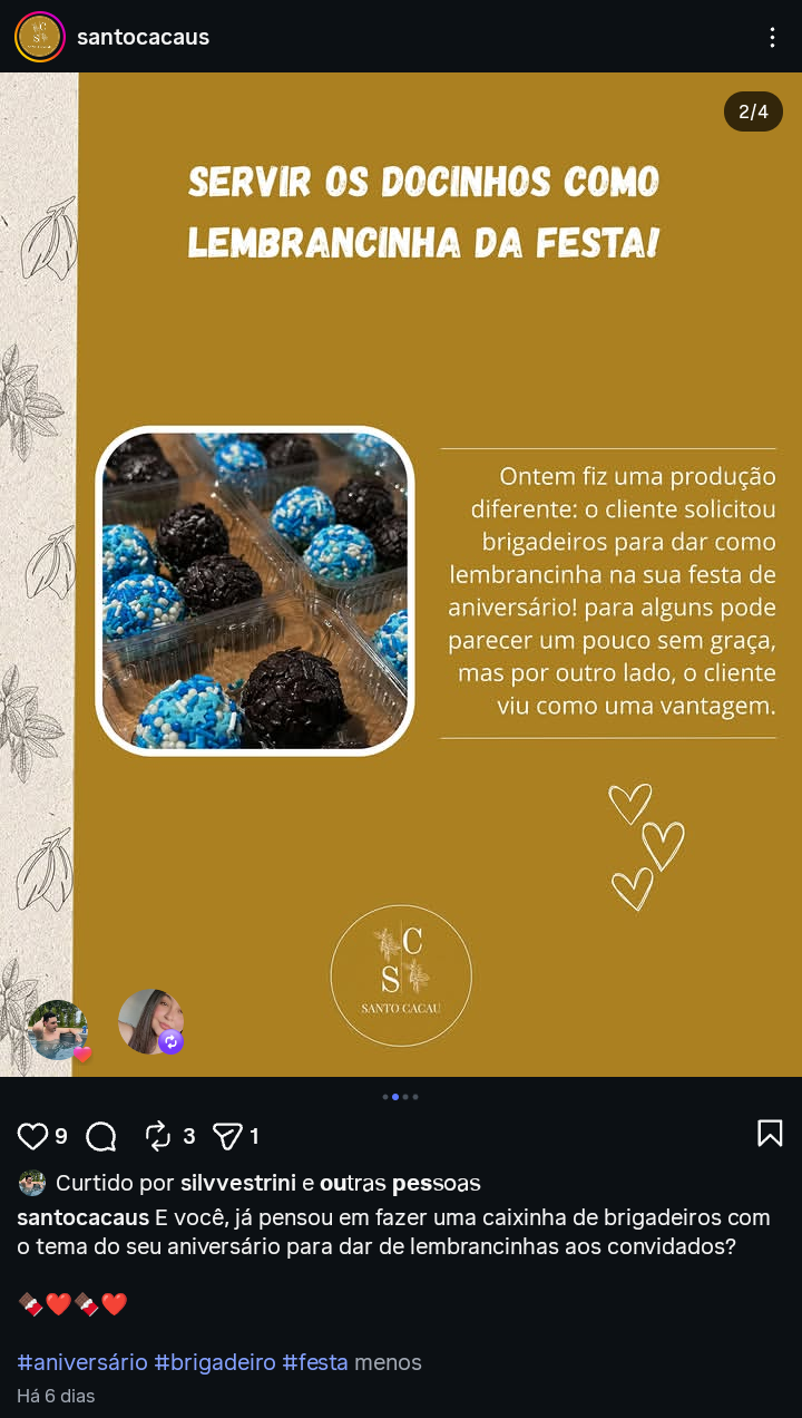 Post Santo Cacau Instagram — Brigadeiros especiais da semana