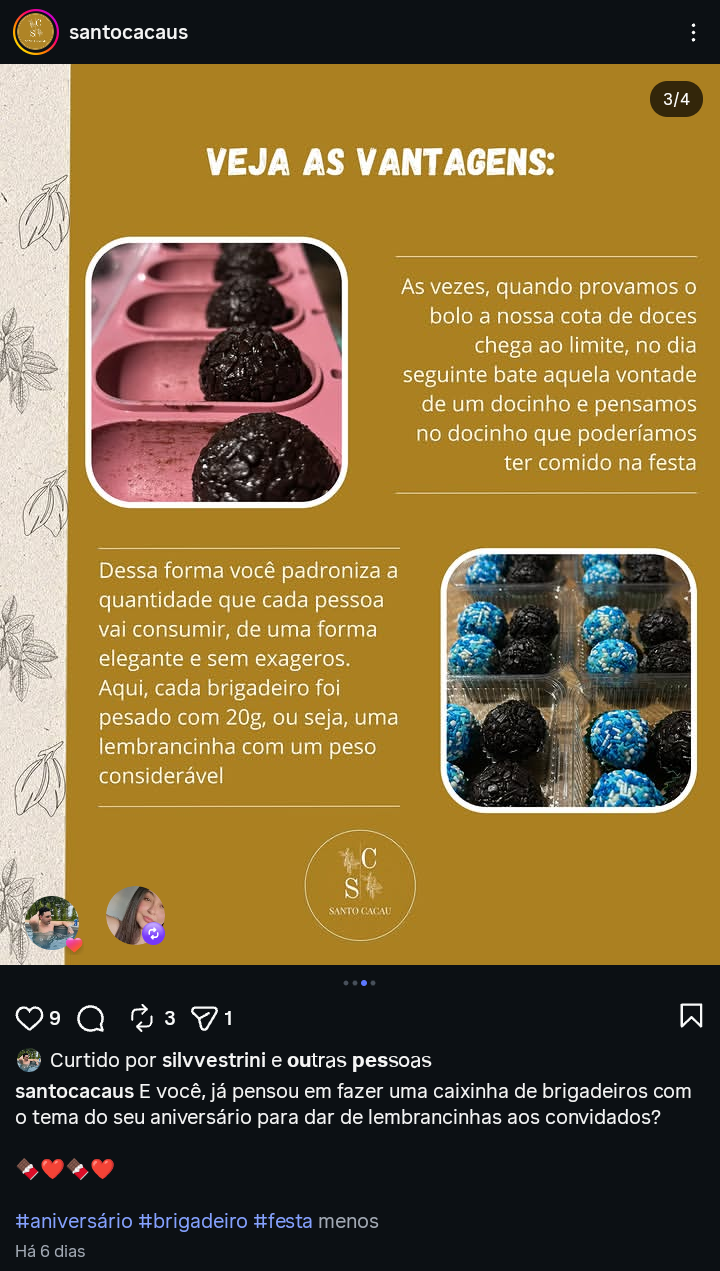 Post Santo Cacau Instagram — Produção de evento em larga escala