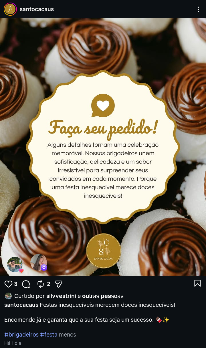 Post Santo Cacau Instagram — Brigadeiro Dark eleito da semana