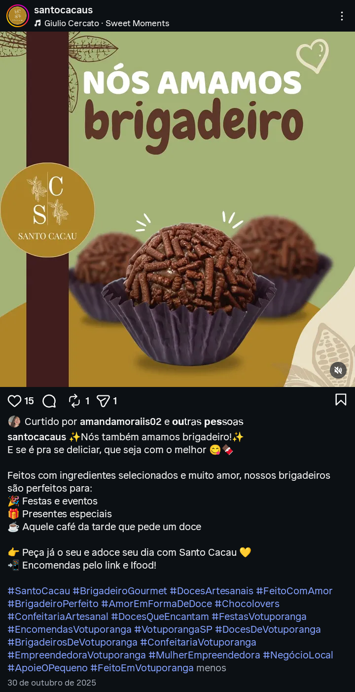 Post Santo Cacau Instagram — Brigadeiros clássicos sortidos